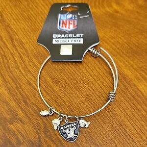 NFL Raiders Silver and Black Expandable Charm Bangle Bracelet